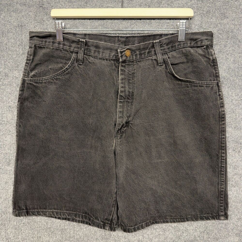 Vintage Rustler Black Denim Shorts Jorts Mens Size 38 Faded Grunge Skater USA